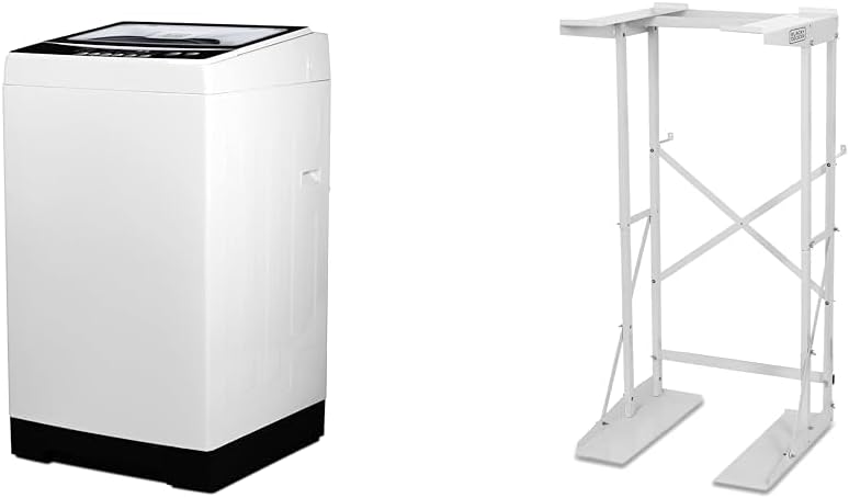 BLACK+DECKER Small Portable Washer, Washing Machine for Household Use, Portable Washer 3.0 Cu. Ft. with 6 Cycles, Transparent Lid & LED Display & BWDS Washer Dryer Stacking Rack Stand, White