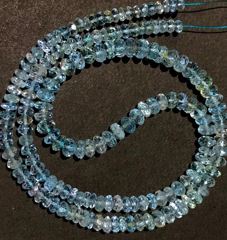 Natural Aquamarine rondelle Faceted Beads 4-5.5 MM 18 inch Long String Jewelry Making Gemstone Beads for Necklace Bracelet