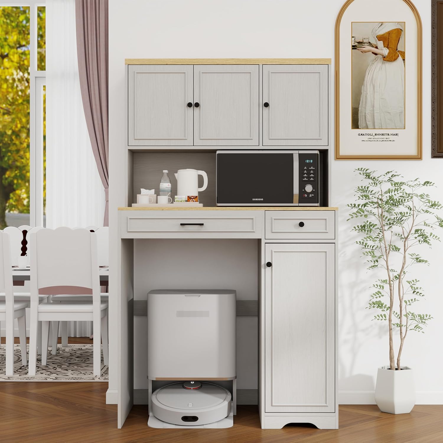 Unique Pantry Combines Robot Vacuum Cabinet and Laundry Hamper, Over The Washer or Dryer Storage Shelves, Compact Washing Machines with a Width of Less Than 27 inches