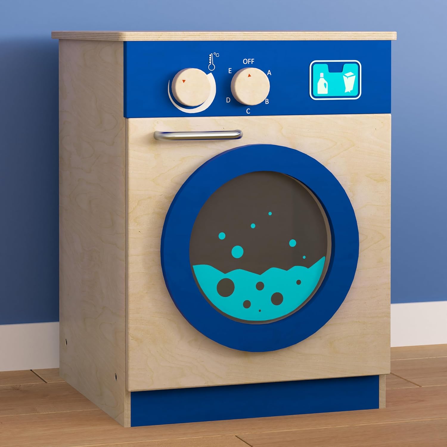 Classroom Essentials Commercial Grade Wooden Kid's Washing Machine with Integrated Storage and Turning Knobs