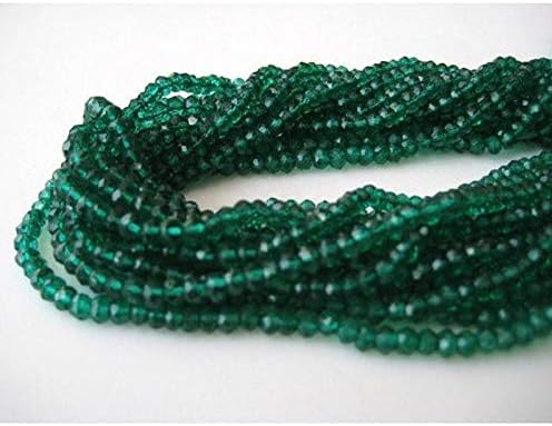 50 Strands Wholesale Coated Quartz Beads, Emerald Green Color, Micro Faceted Rondelle Beads, 4mm Beads, 14 Inches Each