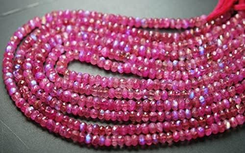 14 Inch Strand,Super Finest,Pink Rainbow Moonstone Faceted Rondelles Shape,5-5.5mm Size,