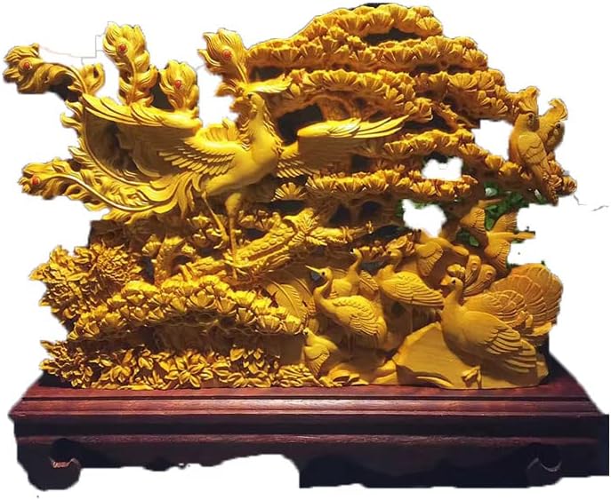 Mascot Wooden Crafts Wood Carving Art Wood Decoration Artwork 百鸟朝凤雕刻摆件 崖柏/黄杨木 多款选择时尚款(崖柏款)