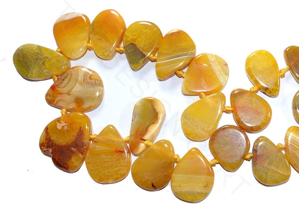 The Design Cart Yellow Drop Agate Stones for Bracelet Necklace Jewelry Making, Package of 5 Strings KAR-270619-014