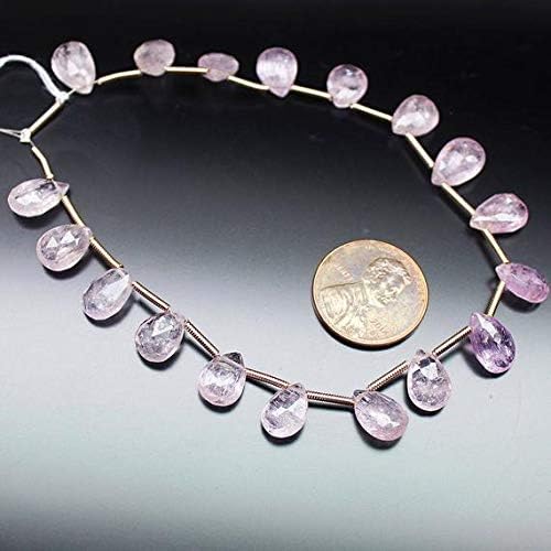 Pink Morganite Faceted Pear Drop Gemstone Craft Loose Beads Strand 8 Inch Long 9mm 10mm Code-HIGH-1624