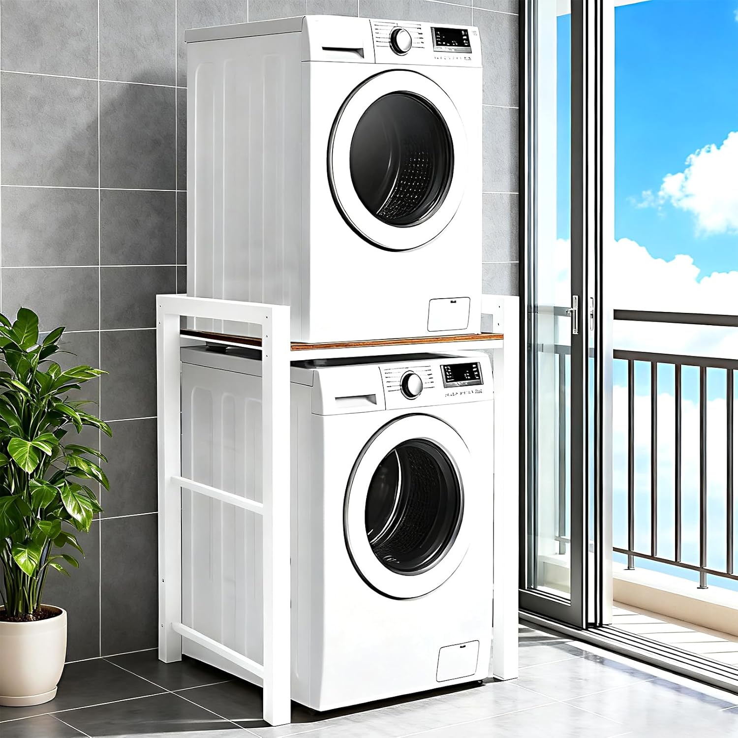Washer Dryer Stacking Rack, 771lbs Capacity Heavy Duty Washer and Dryer Stacking Stand, 3 Adjustable Height Washing Machine Shelf forLaundry Rooms Bathrooms Balconies (White)