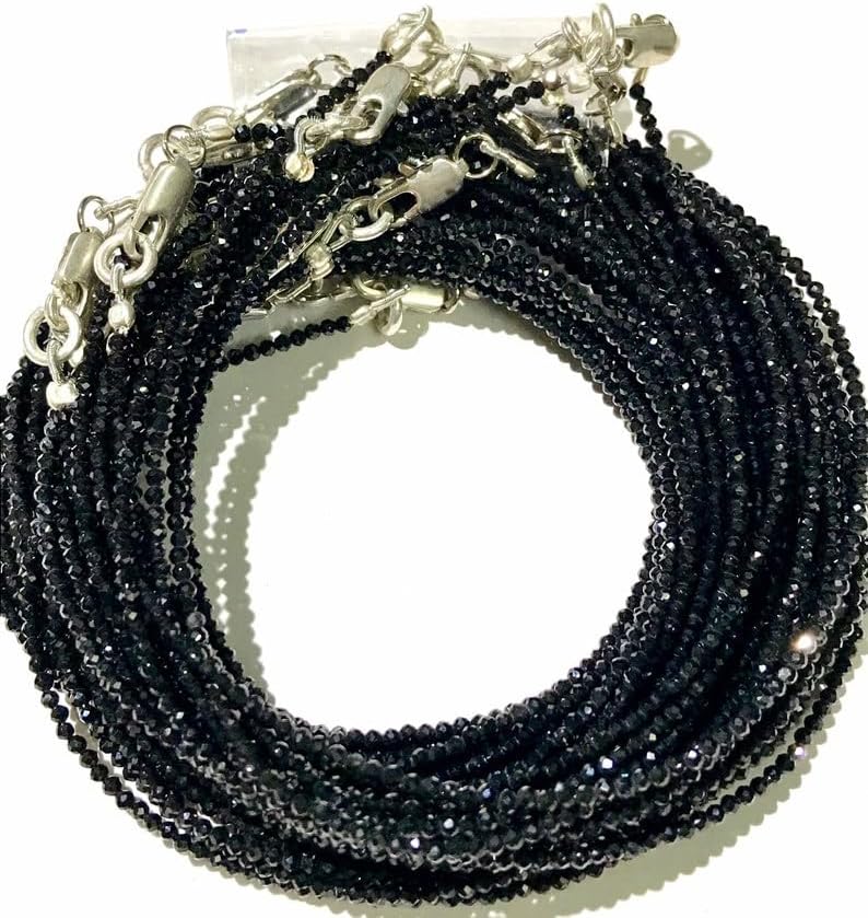 Natural Black Spinal(Micro Cut) Roundelle Faceted Beads 2 MM 18 inch Long String Jewelry Making Gemstone Beads for Necklace Bracelet