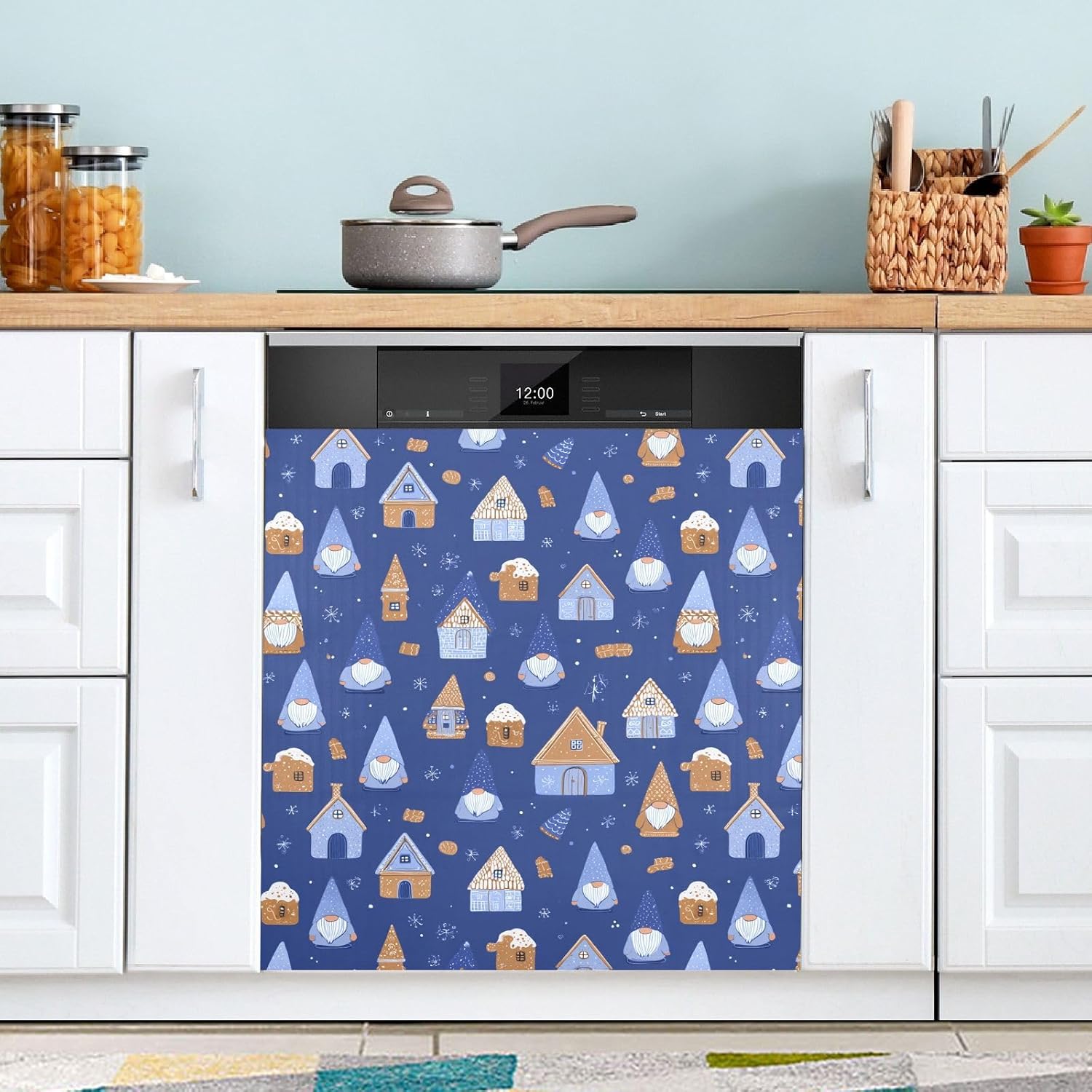 Pfrewn Christmas Winter Magnetic Dishwasher Cover Christmas Xmas Cute Gingerbread Man (1) Fridge Door Covers Kitchen Decal Vinyl Panel Decorative Refrigerator Laundry Appliances 23x26in