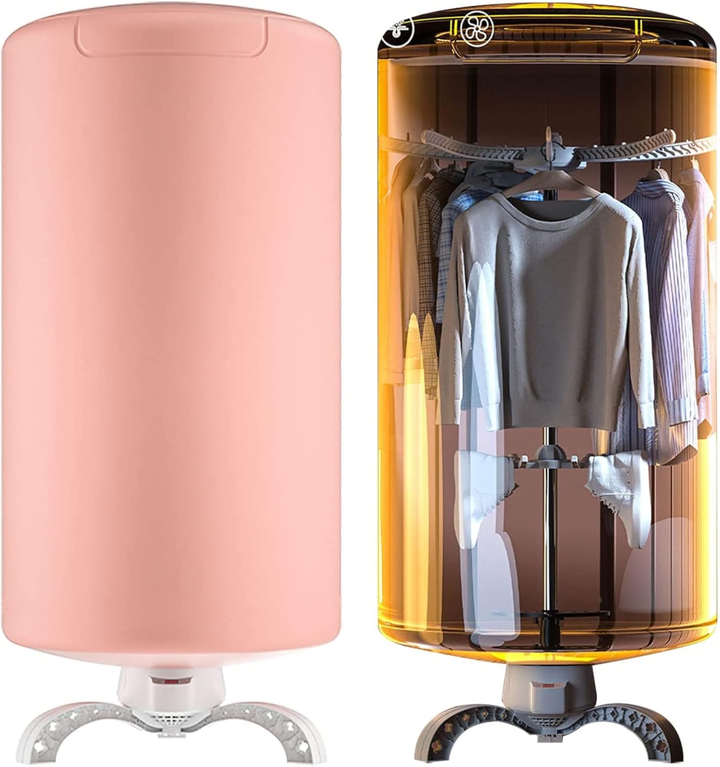 Round Electric Drying Rack, 900W Double Layer Dryer, 0-240 Minutes Timer, 360 ° Cycle Warm Air, No Harm to Clothes Waterproof Cover (Color : Pink)