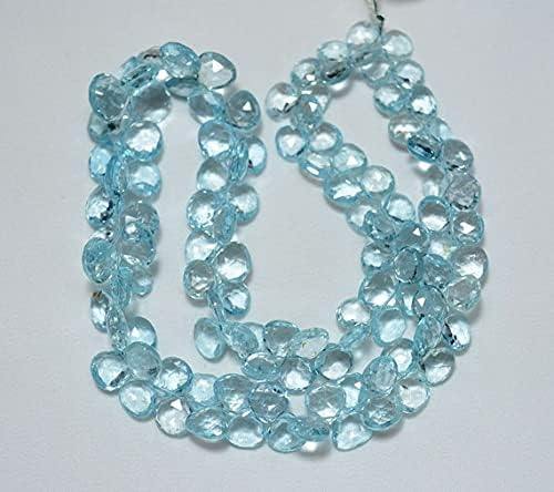 Blue Topaz Heart Shape Beads, Faceted Heart Shape Briolettes Gemstone for Jewelry, 8mm - 13mm Approx, 18 Inch Strand