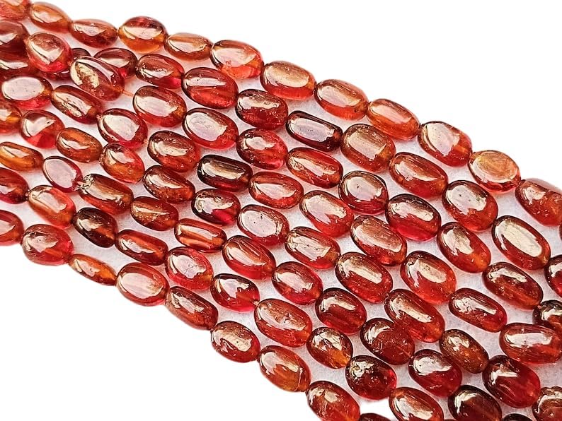 13 inch Strand of Natural gem Hessonite Garnet, 8-12mm Oval Smooth Beads for DIY Jewelry Making. | Beads_04705, Red