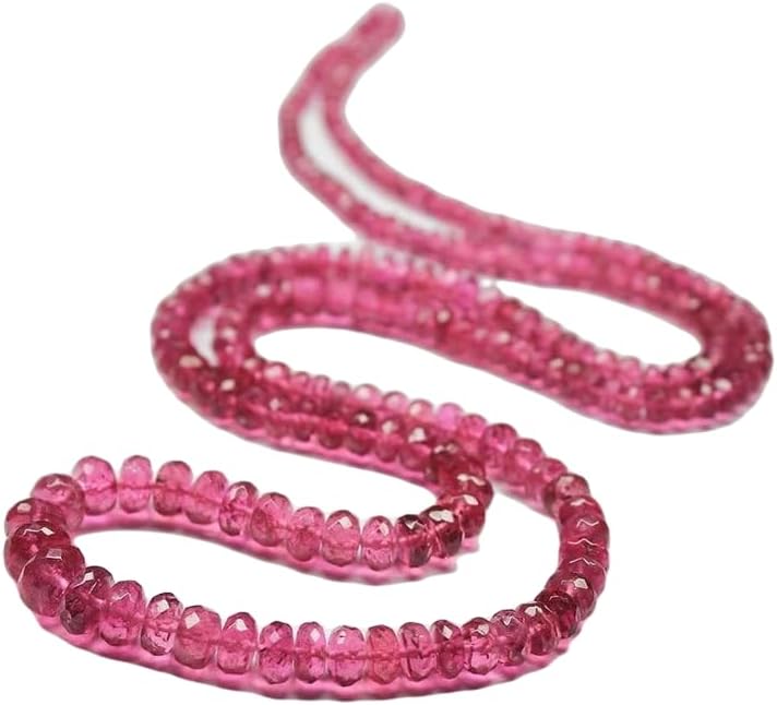 13 inch Strand of Natural gem Pink Rubelite Tourmaline, 3-5mm Rondelle Faceted Beads for DIY Jewelry Making. | Beads_06367
