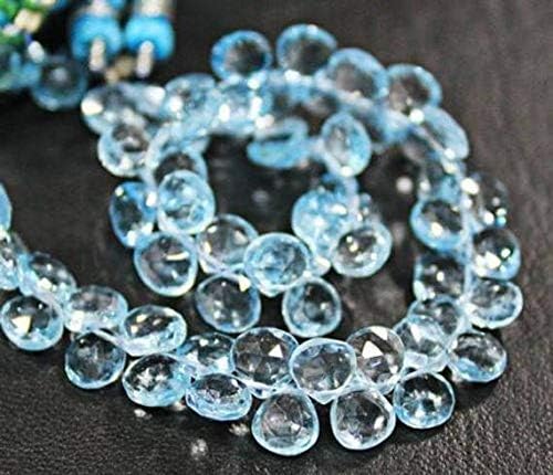 Blue Topaz Faceted Briolette Faceted Heart Drop Gemstone Loose Beads Strand 8 Inch Long 7mm 9mm Code-HIGH-27714