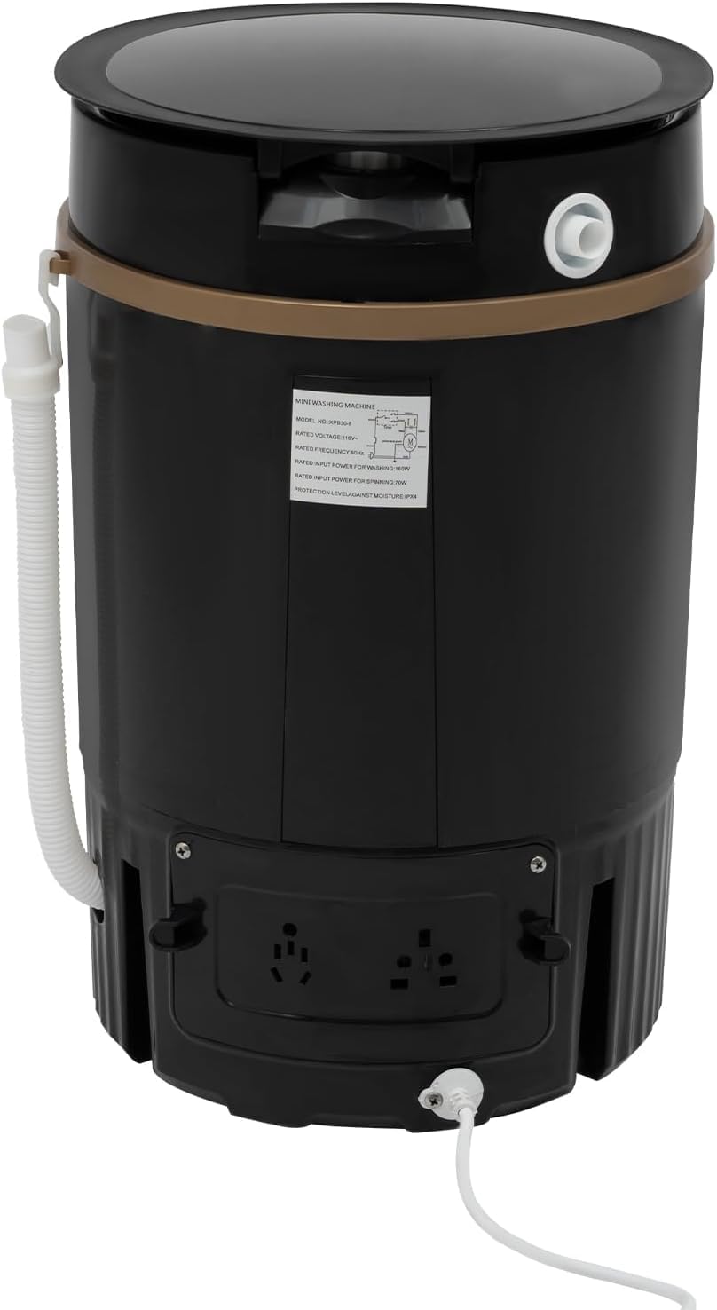 Compact Mini Washer- Portable Semi-automatic Small Washer Machine Single Tub Laundry for Apartments, Dorms,Traveling, RV, IPX4 (Black)