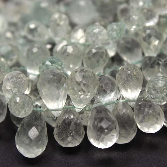 7 inch Strand of Natural Aquamarine 4-6-6-8mm Drop Faceted briolette Beads for DIY Jewelry Making. |BRIO_00562