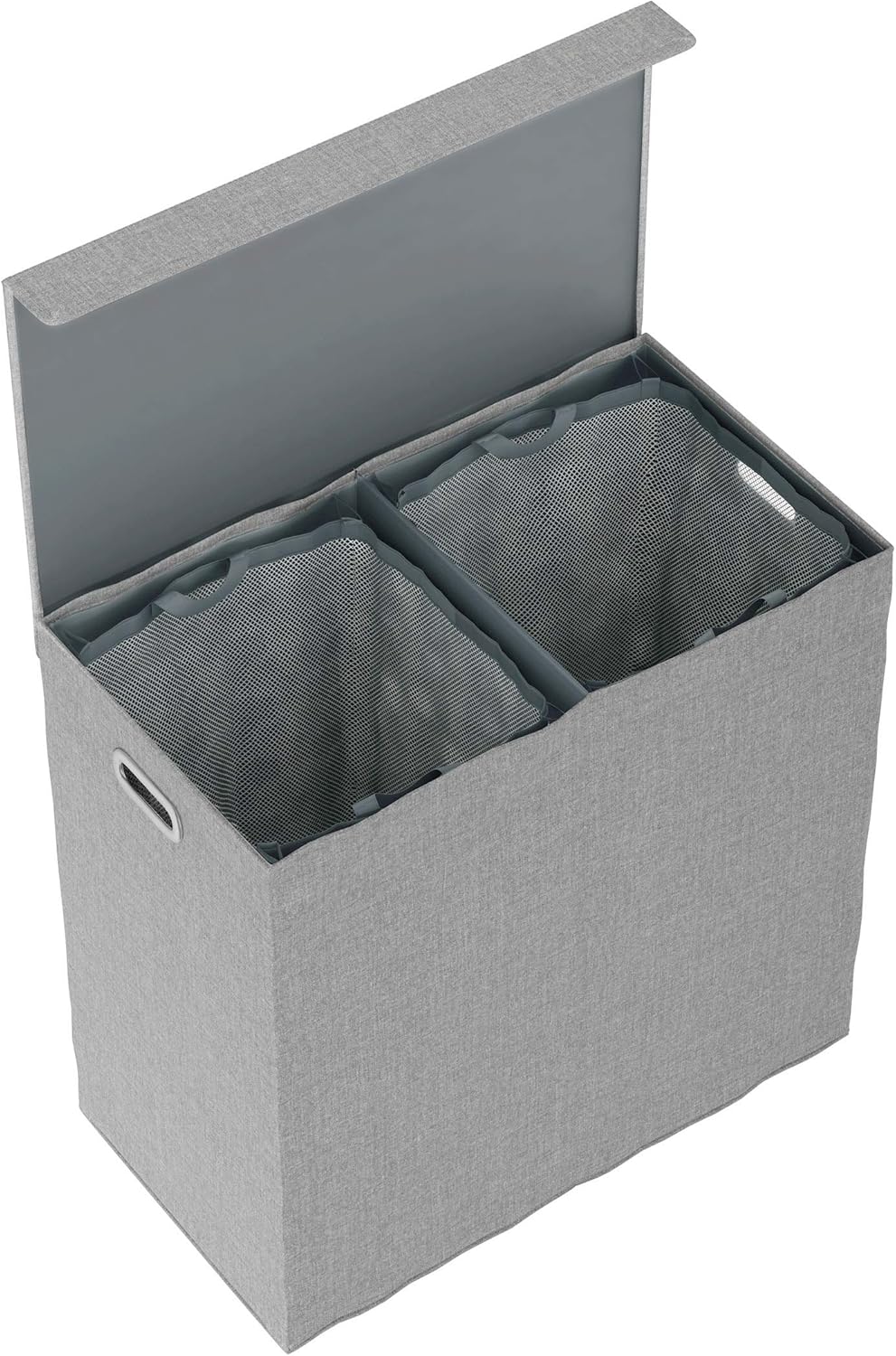 Double Laundry Basket with Lid – Two-Sided Clothes Hamper with Removable Mesh Liner Bags – Collapsible Clothing Organizer by Lavish Home (Gray)