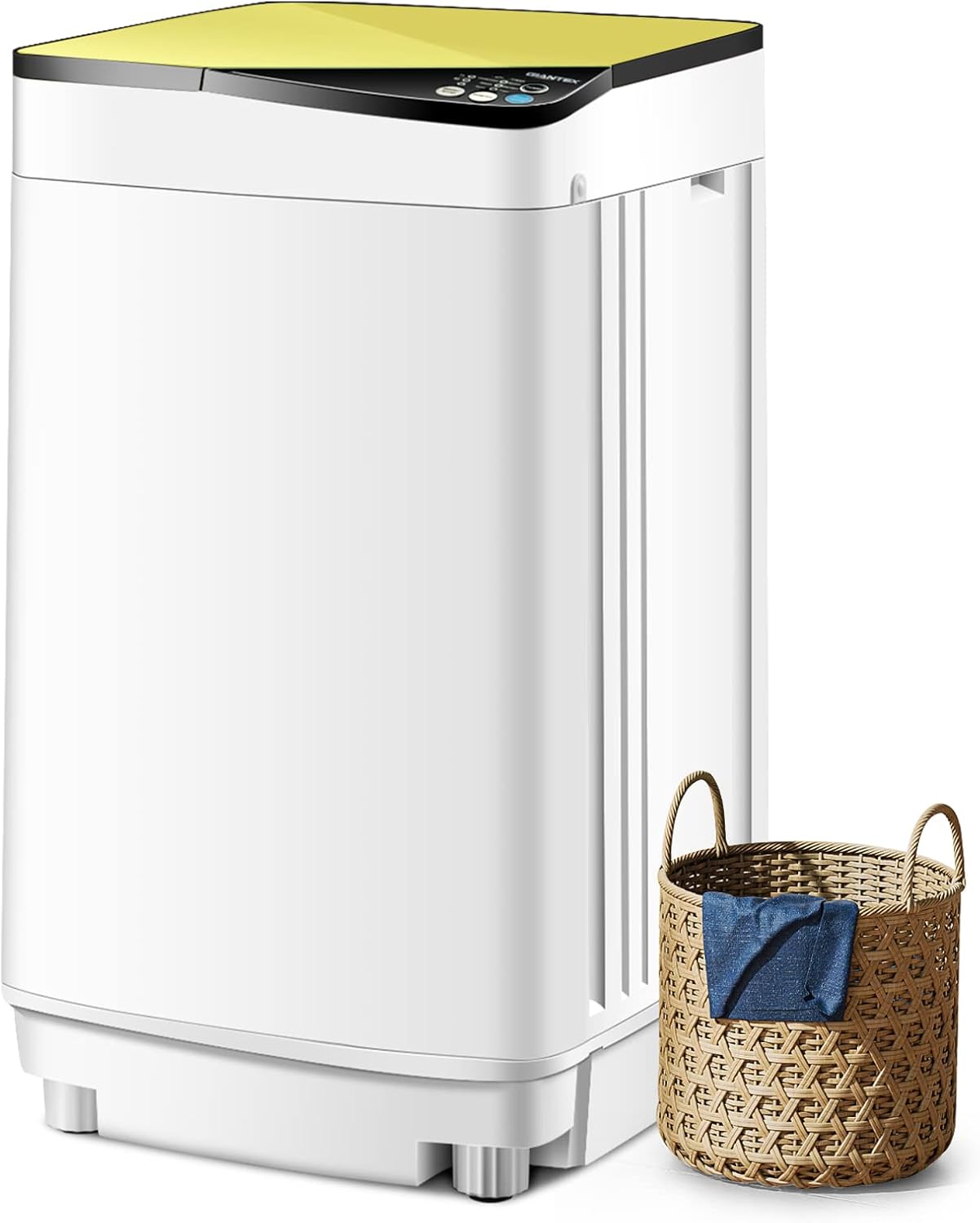 COSTWAY Portable Washing Machine, 7.7lbs Capacity Compact Laundry Washer and Spin Combo with 6 Programs, Built-in Barrel Light, Full-Automatic Washing Machine for Apartments Camping RVs Dorm, Yellow