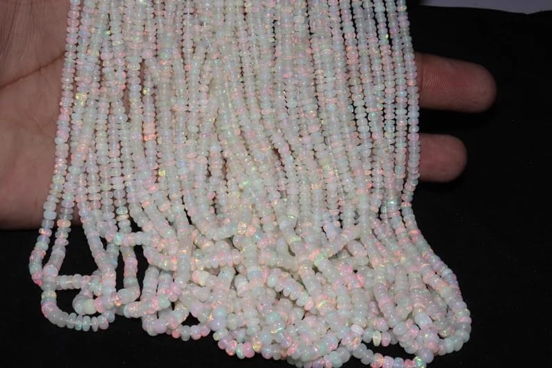 AAA+ Ethiopian Opal Smooth Rondelle Bead 3-5 mm Opal Plain Beads Fire Opal Beads Flashy Opal Bead for Making Jwelery