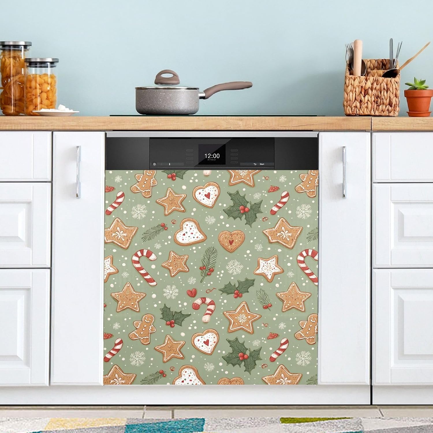 Pfrewn Christmas Winter Magnetic Dishwasher Cover Christmas Xmas Cute Gingerbread Man (41) Fridge Door Covers Kitchen Decal Vinyl Panel Decorative Refrigerator Laundry Appliances 23x26in