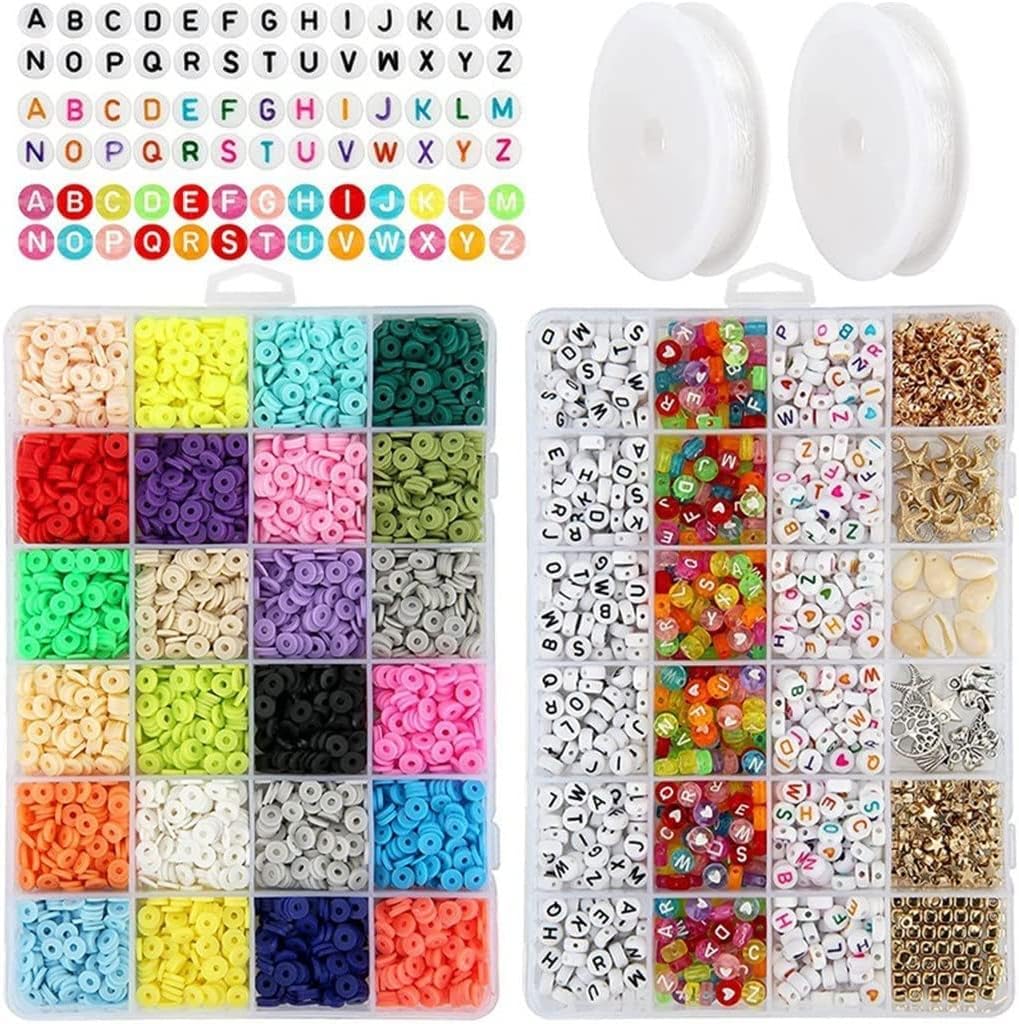 48 Grids Polymer Clay Letter Beads Set in Box for DIY Earring Jewelry Make Accessories Discs Slice Spacer Seed Bead Kit for All People