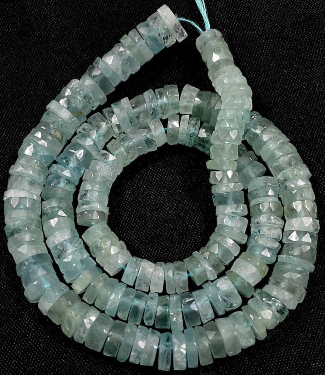 Natural Aquamarine RONDELLE Faceted Beads 6X7 16 inch Long String Jewelry Making Gemstone Beads for Necklace Bracelet