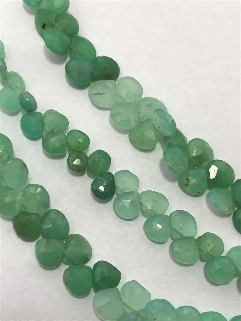 8 inch Strand of Natural Chrysoprase 6-7 mm Heart Faceted briolette Beads for DIY Jewelry Making. |BRIO_02334