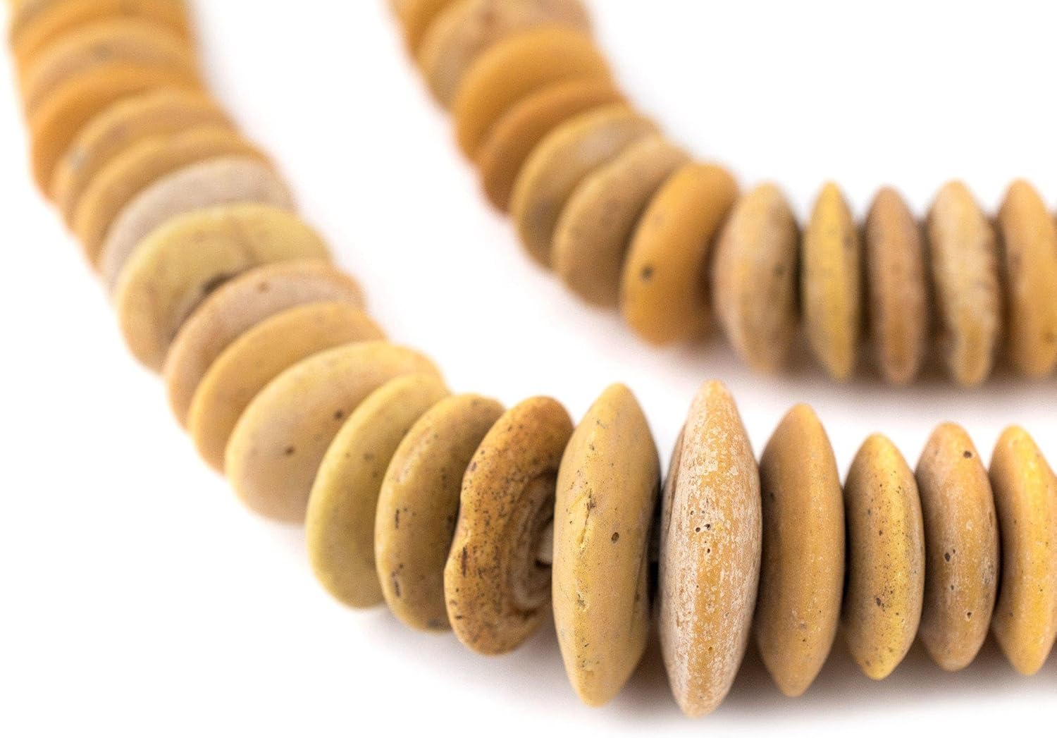 The Bead Chest Old Togo Glass Saucer Beads 17mm African Yellow Disk Large Hole 36 Inch Strand Handmade