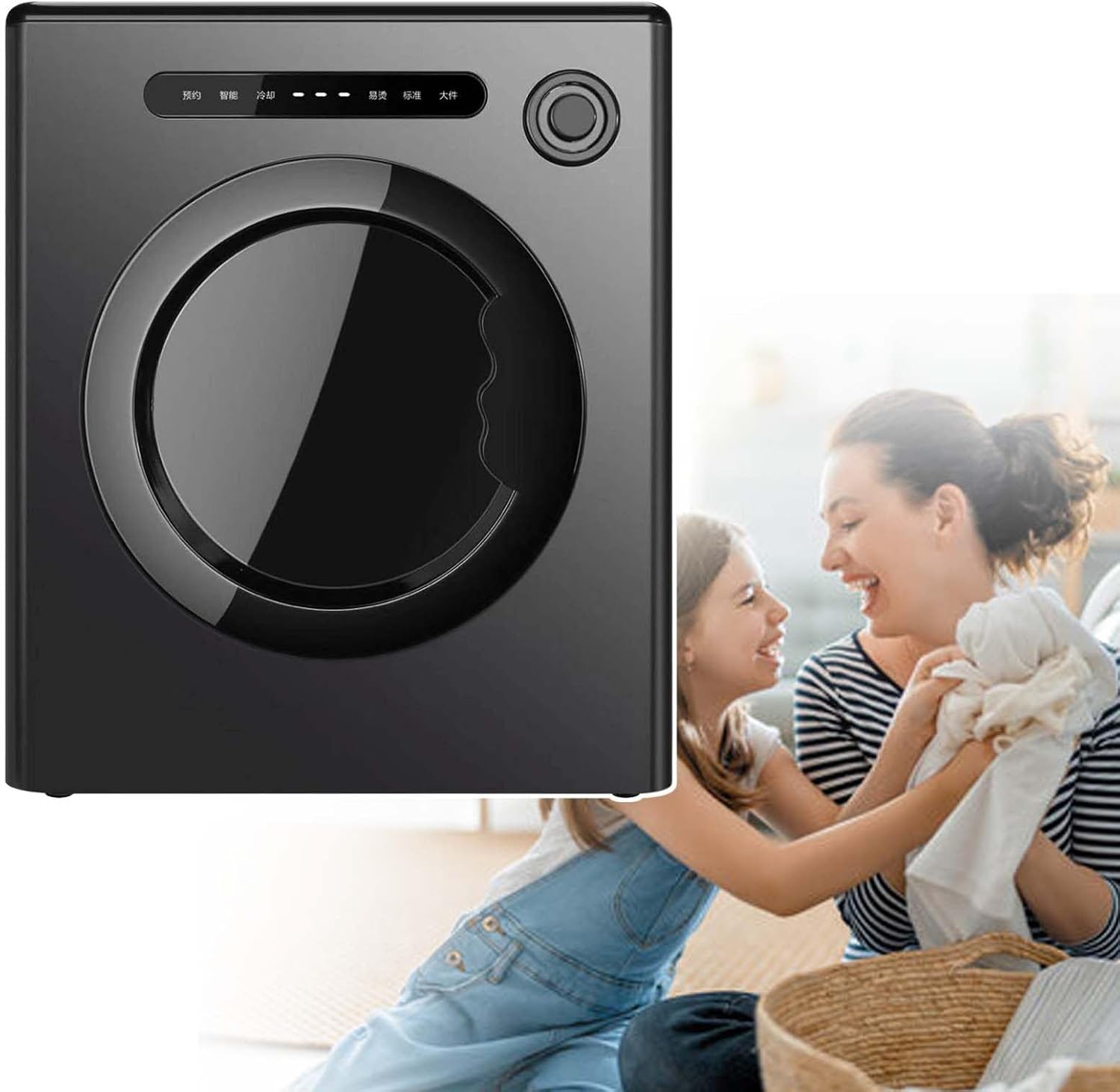 Stainless Steel Inner Drum Clothes Dryer, 4Kg Electric Hot Air Dryer Machine,800W Small 360° Purple Light Tumble Dryer Black