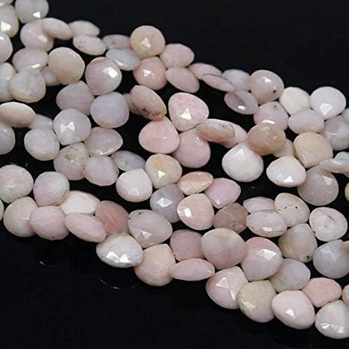 Natural Pink Opal Faceted Briolette Heart Drop Gemstone Loose Craft Beads Strand 8 Inch Long 9.5mm Code-HIGH-684