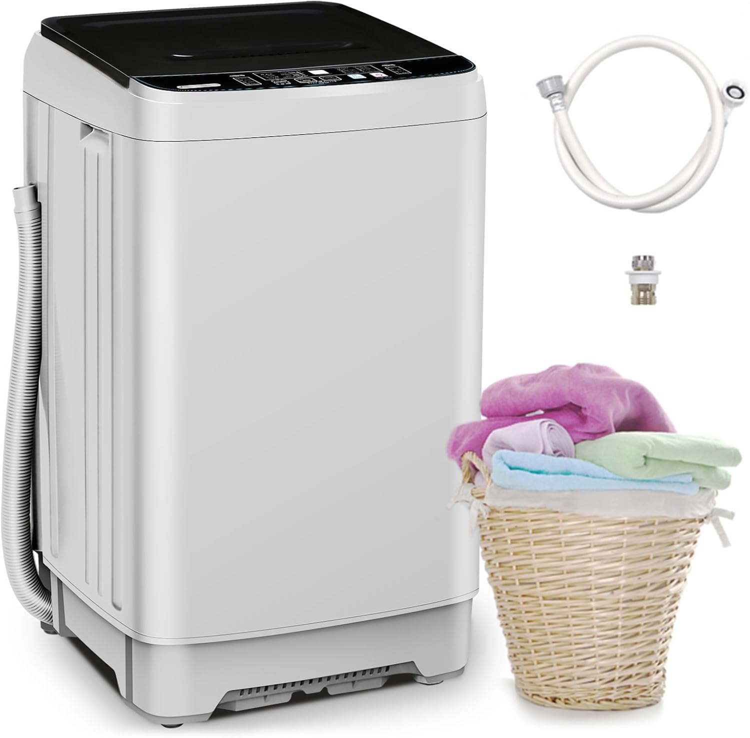 Portable Washing Machine, Full Automatic Portable Washer 17.7lbs Small Washing Machine 10 Wash Programs, 24hr Timer, Drain Hose, Apartment Washer Machines for RV, Dorm, College, Home, Off-White