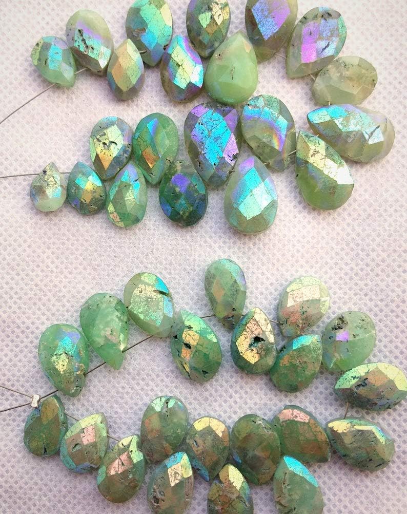 GEMZ 10 inch Strand of Natural Chrysoprase pear Shape Faceted Cut Green Color briollete Beads for DIY Jewelry Making- Earring Necklace Bracelet.