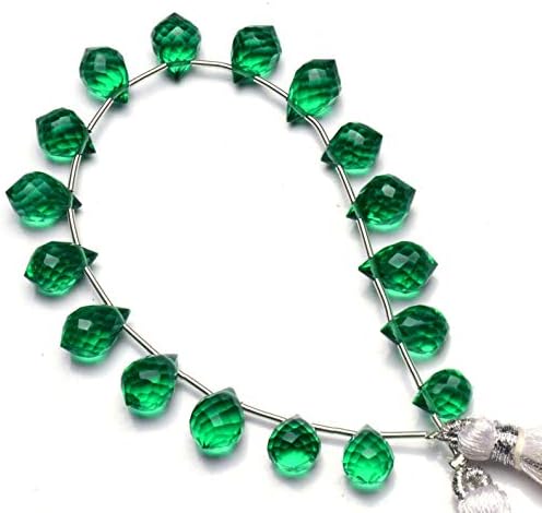 GEMZ 13 inch Strand of Natural Emerald Quartz Tear Drop Shape Faceted Cut Green Color briollete Beads for DIY Jewelry Making- Earring Necklace Bracelet.