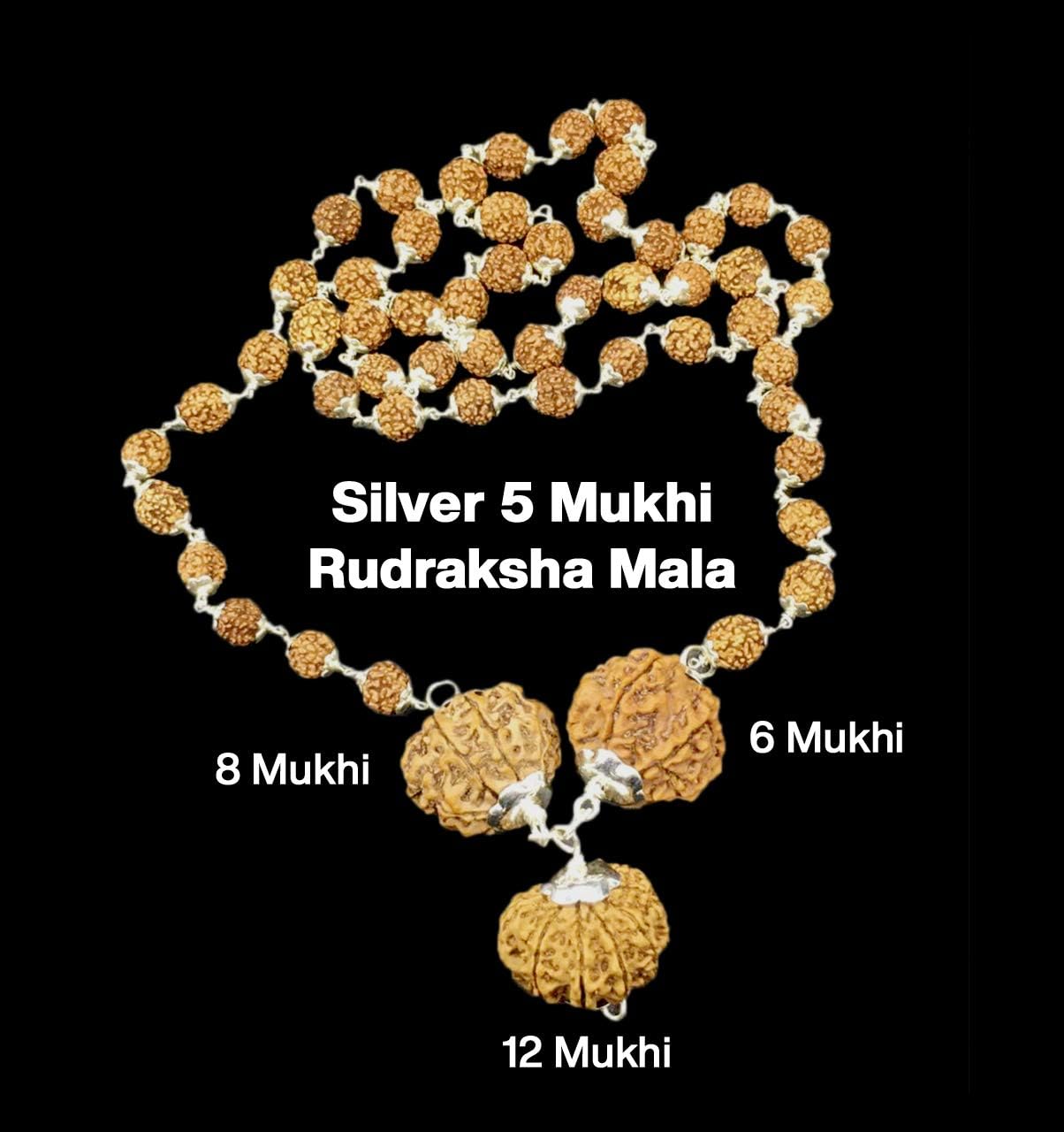 Rudraksha Combination for Business 6,8,12 Mukhi Nepal in Silver Mala IGL Lab Certified Original Genuine Beads (Medium)