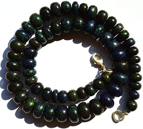 LKBEADS 1 Strand Natural Australian Matrix Black Opal Big 8 to 11MM Smooth Rondelle Beads 16.5 Inch