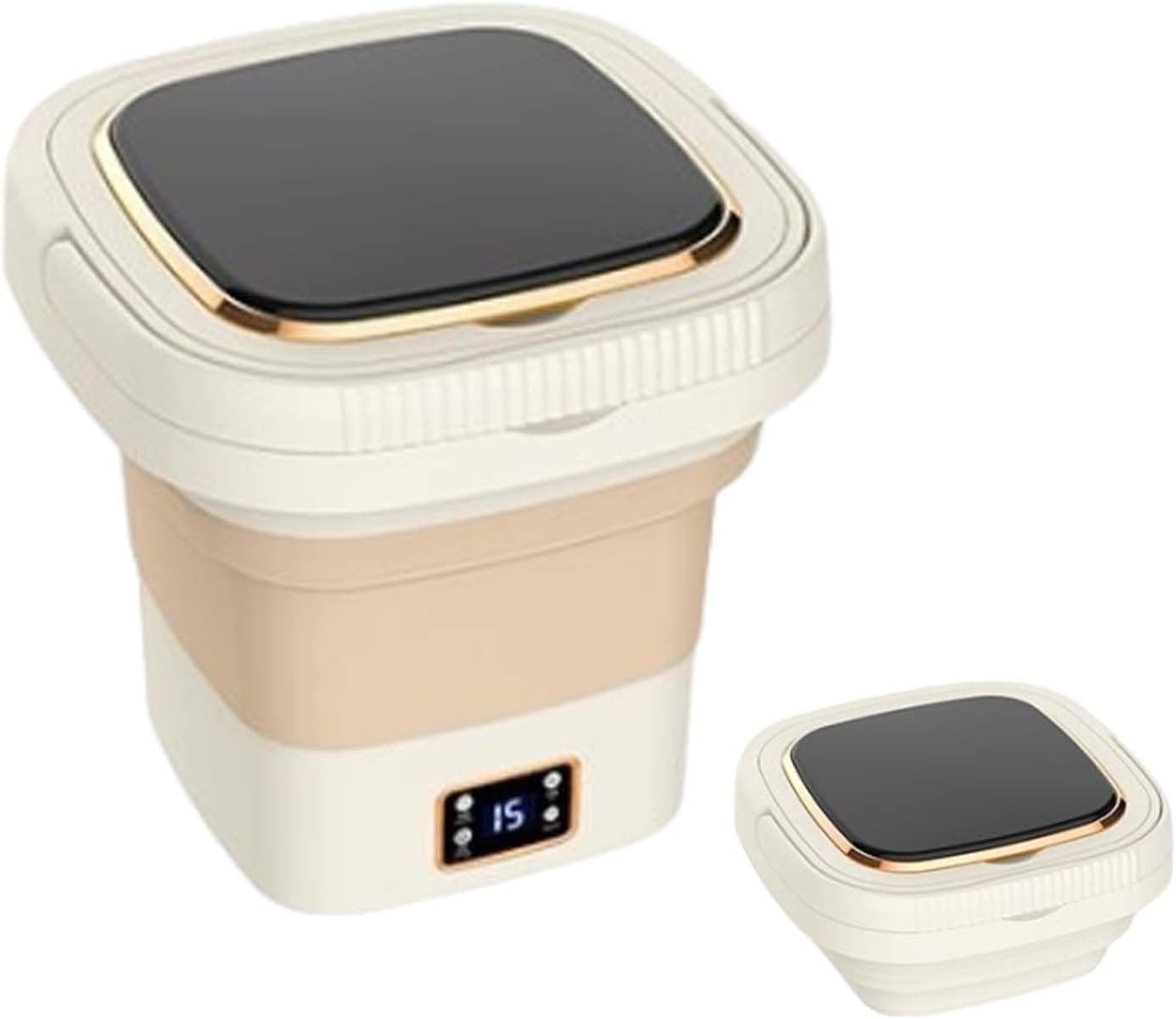 Foldable Washer and Dryer Portable Washing Machine with Dehydration Basket 9L Large Capacity for RVs Camping Apartments Dorms(Cream Yellow)