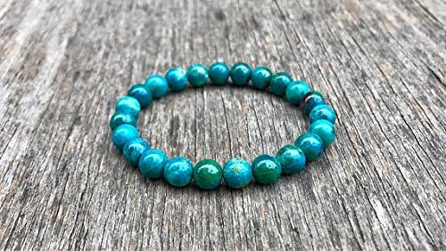 Anxiety Gemstone 7.5-8mm Stretchable Blue Peruvian Chrysocolla Bracelet Round, Smooth 7