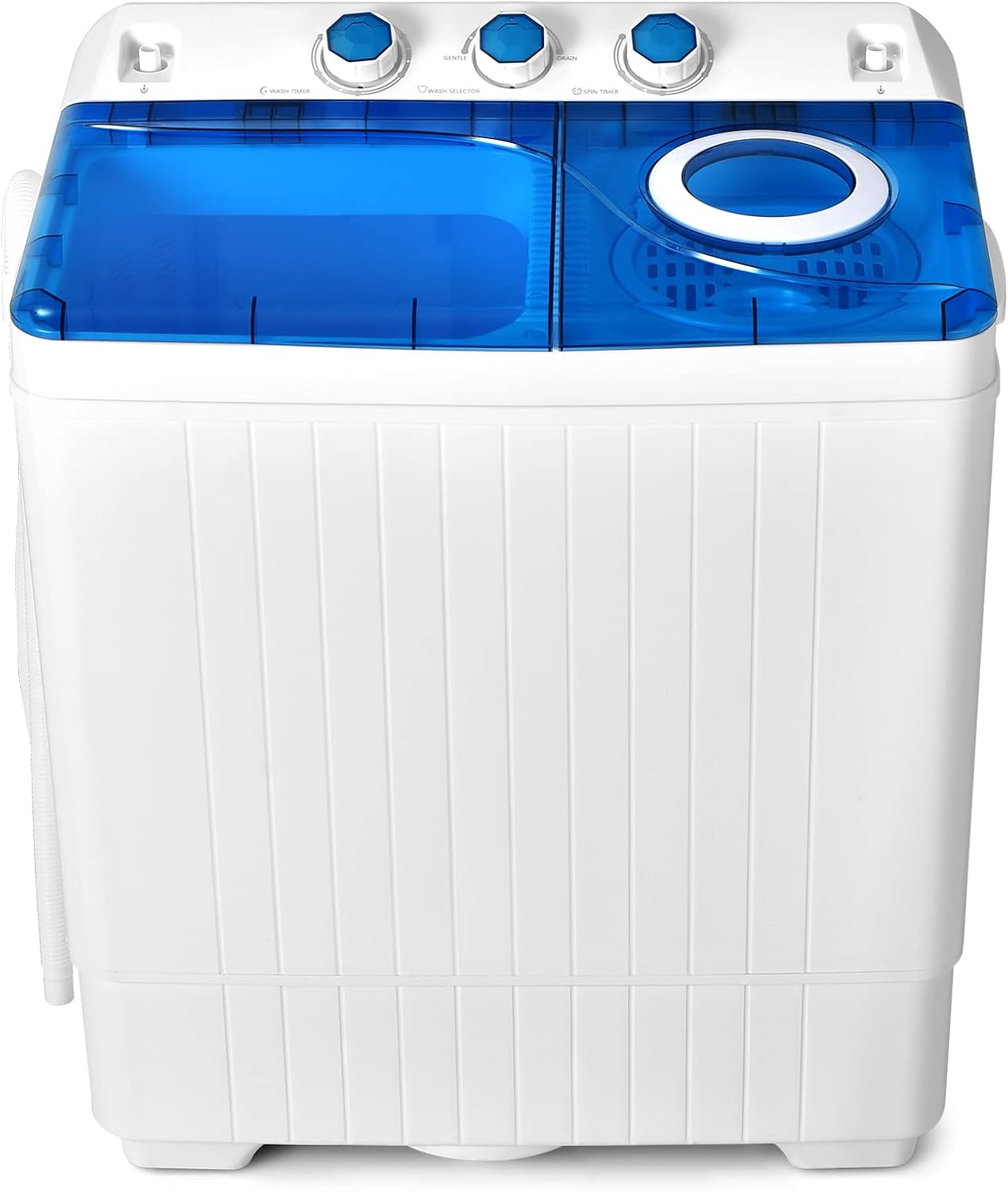 COSTWAY Portable Washing Machine, 2-in-1 Twin Tub 26lbs Capacity Laundry Washer(18lbs) and Spinner(8lbs) with Control Knobs, Timer Function, Drain Pump, Perfect for Home Apartment RV, Blue
