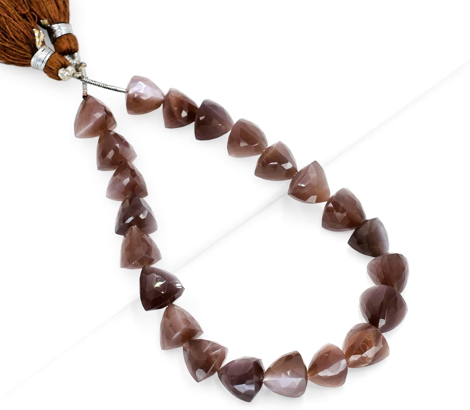Natural Chocolate Moonstone Gemstone Loose Beads for Jewelry Making DIY Bracelet Necklace 8 Inch Strand of 10 mm Trillion Faceted Cut Crystal Stone Briolette Gems Crafting Bead