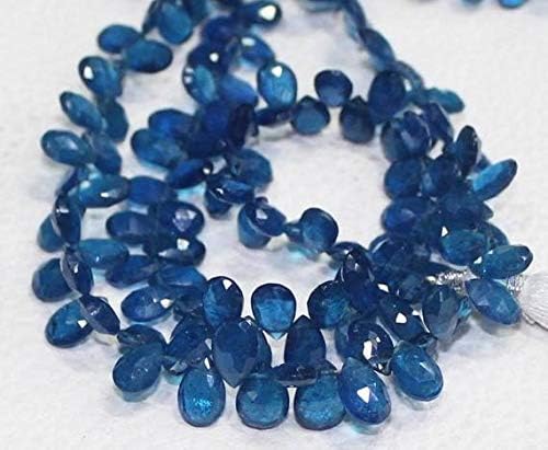 Natural Blue Neon Apatite Faceted Briolette Pear Drop Gemstone Craft Loose Beads Strand 8 Inch Long 8mm 7mm Code-HIGH-26689