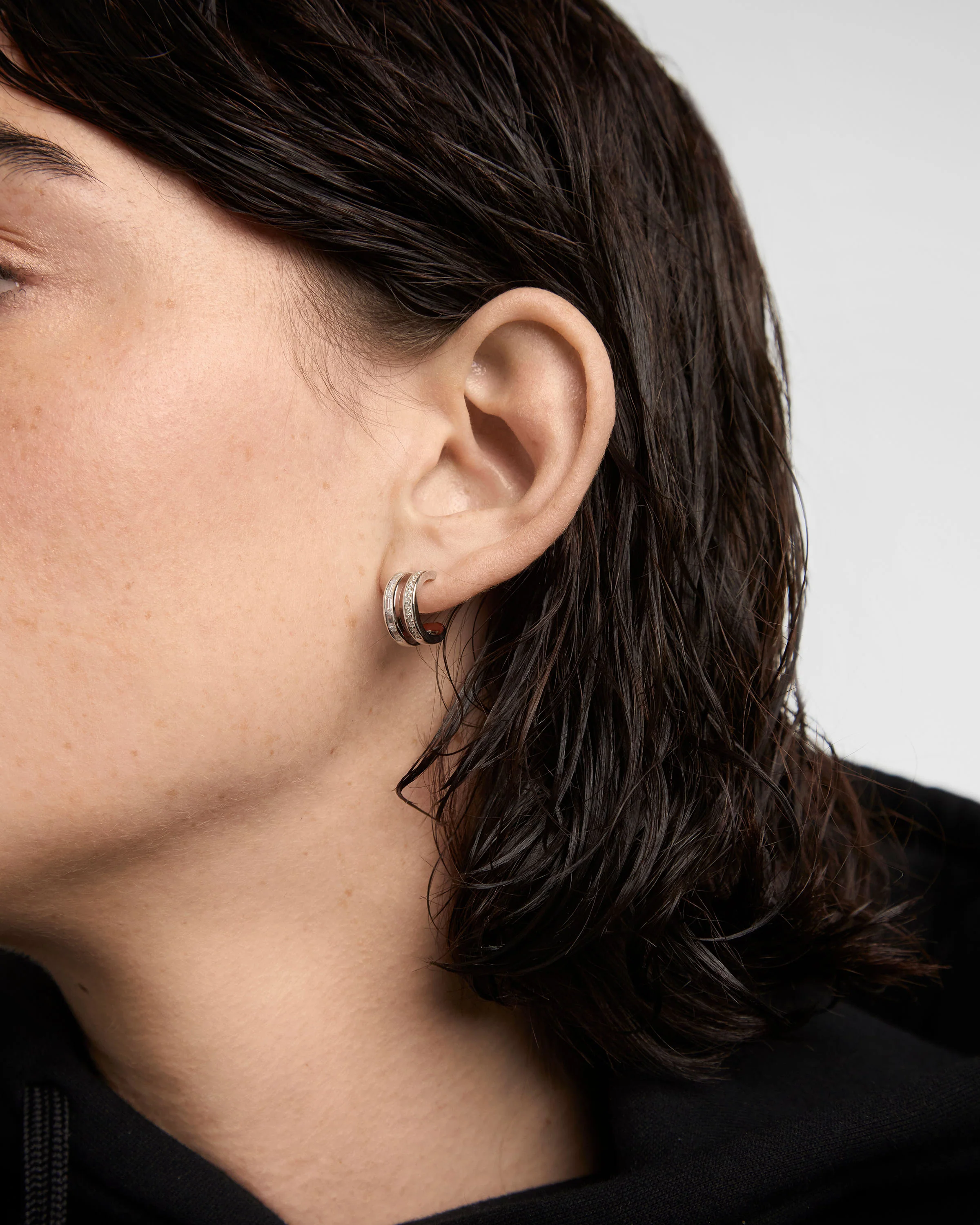 Bianca Double Band Silver Hoops