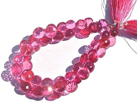 13 inch natural beads strand of 8-10mm faceted onion rubelite pink quartz gemstone briolletes beads for DIY jewelry - necklace, bracelet, earring, ring.