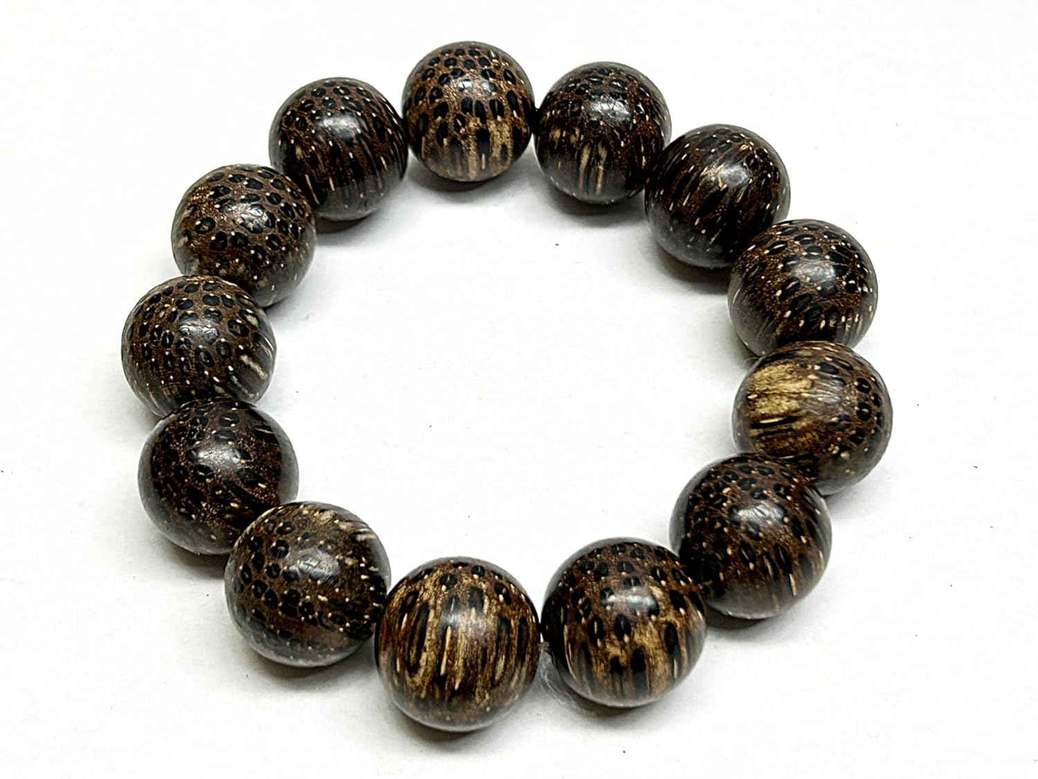 Oriental Natural Dark Brown Wood Marks Beads Hand Rosary Praying Bracelet Aws4694