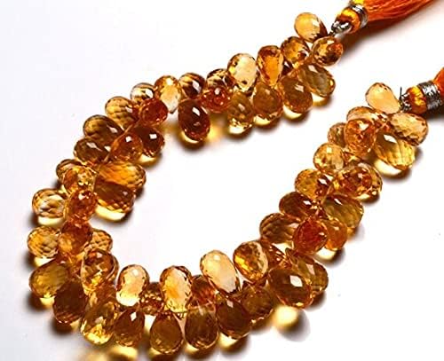 1 Strand Natural 8 inch Super Rare AAA Golden Citrin Faceted Drop Shape Beads Briolettes Size 10 to 11 MM