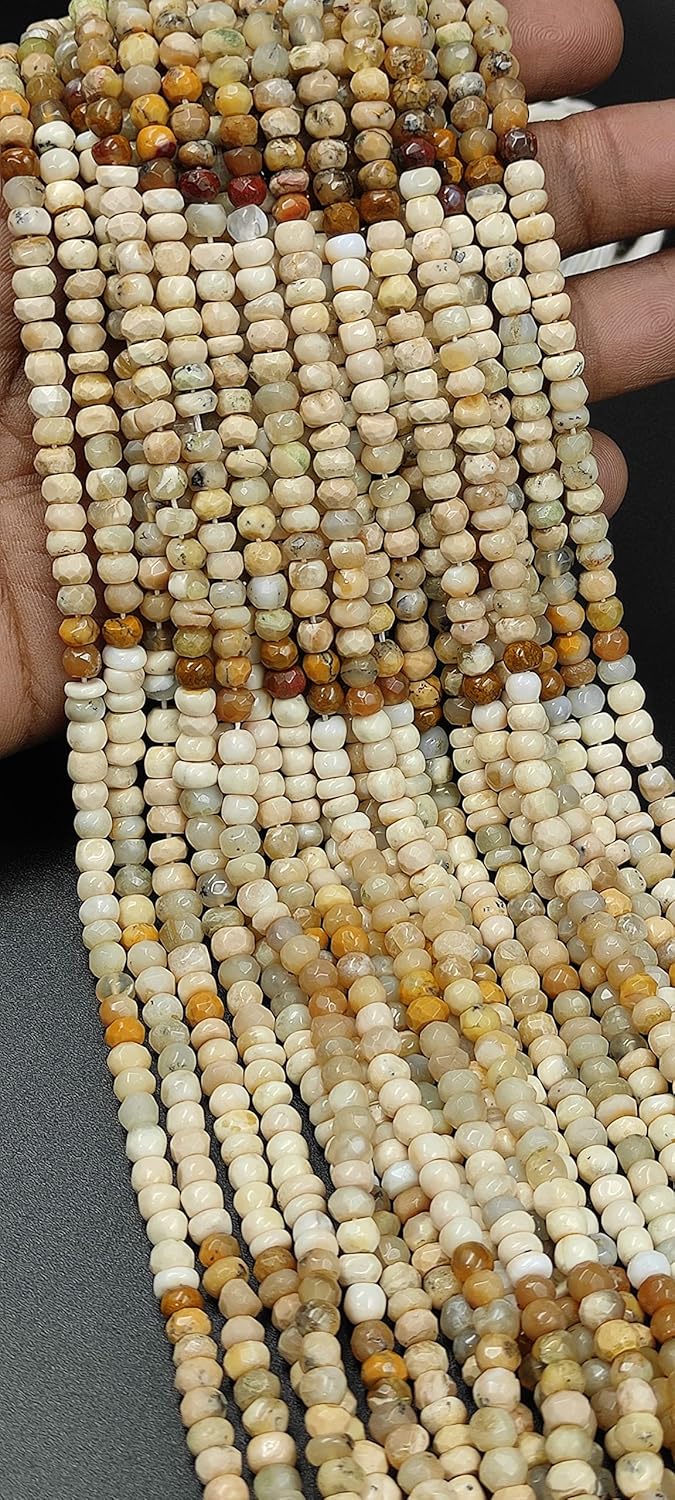 Hanumat Gems Lot of 5 Strands Peruvian Yellow Opal Rondelle Faceted Gemstone Beads,Peruvian Opal Faceted Beads,Peruvian Opal Rondelle Beads,5.00-6.00 MM Beads,13 Inches Strand.
