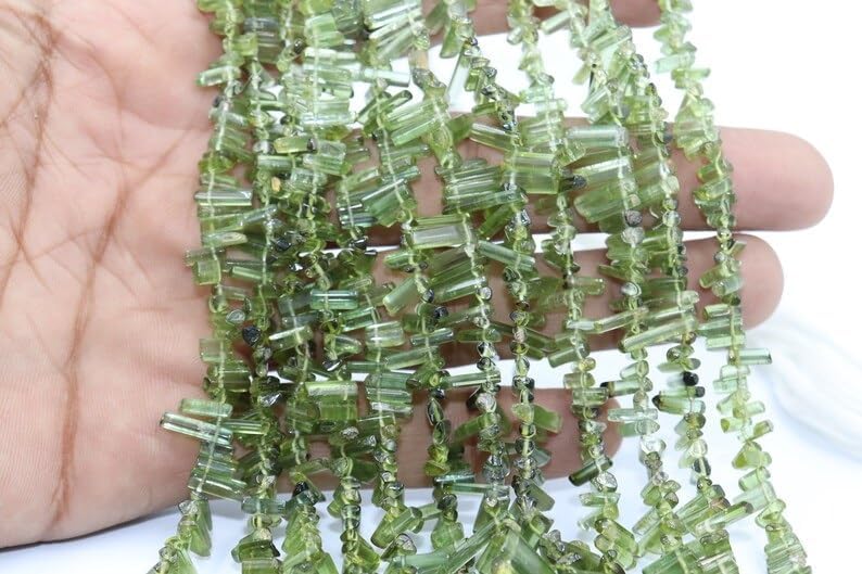 Green Tourmaline Side Drill Sticks Beads Tourmaline Smooth Beads 3 * 6 mm Green Tourmaline Sticks Shape Beads Green Tourmaline Fancy Shape Beads for Making Jwelery