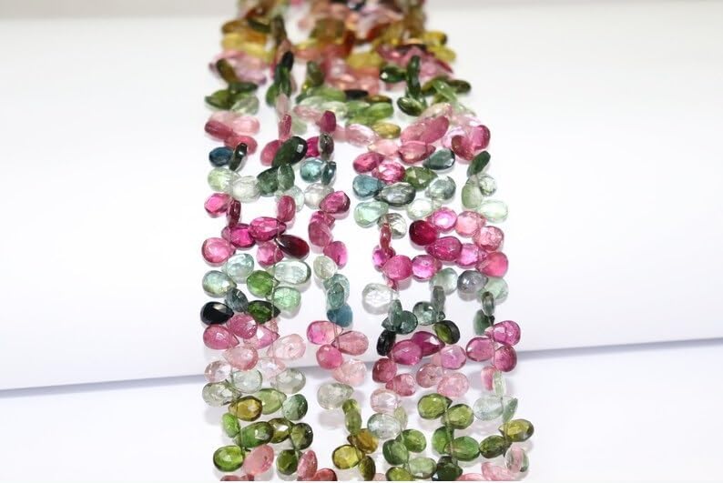 Multi Tourmaline Faceted Pear Shape Beads 5 * 7 mm Briolette Tourmaline Briolette 5 * 7mm Tourmaline Side Cut Pear Beads for Making Jwelery