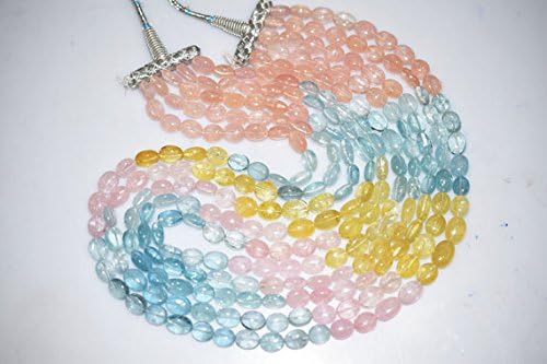 Natural Multi Aquamarine smooth Oval beads Necklace 5x7 to 11x8 mm,5 line Aquamarine oval beads 21 inch Necklace