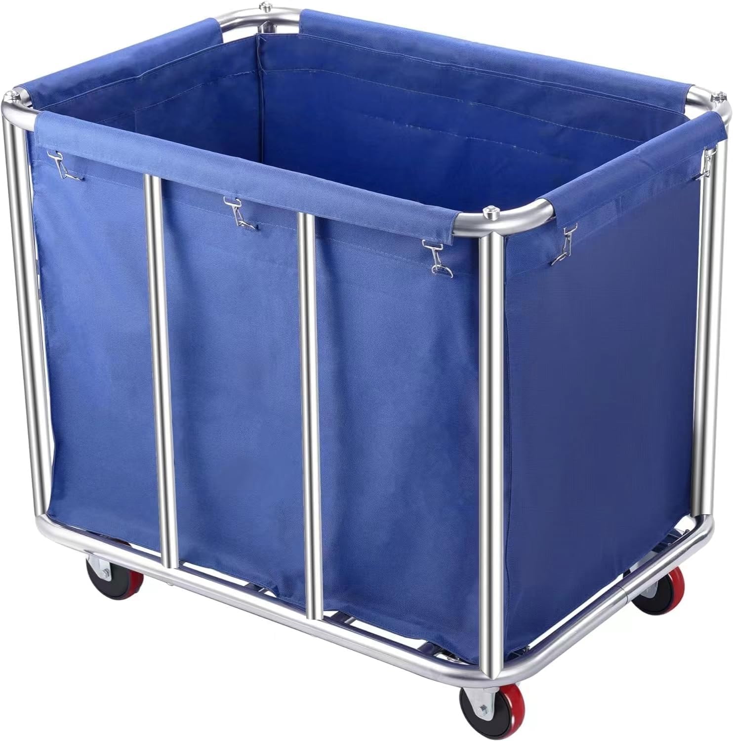 Commercial Laundry Cart with Wheels, 400L Large Capacity Heavy Duty Stainless Laundry Basket,Laundry Sorter for Clothes Storage,330 lbs Load (Blue)