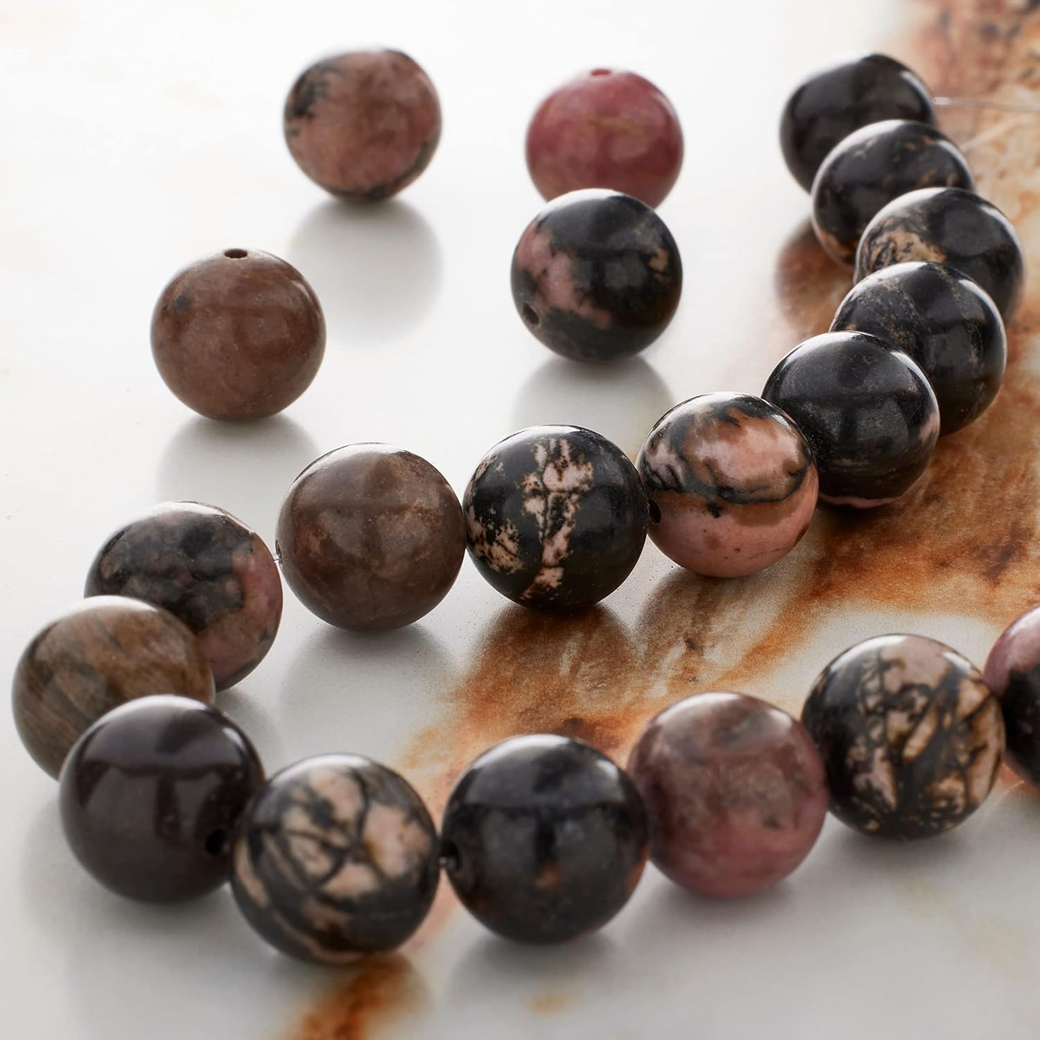 Bead Landing Rhodonite Round Beads, 12 Pack