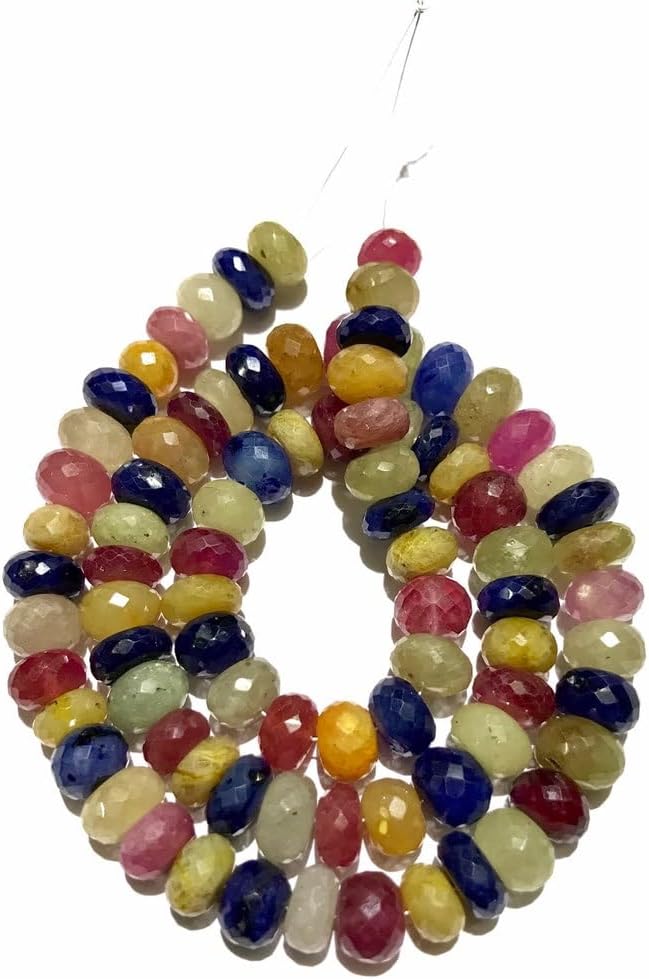 Natural Multi Sapphire roundelle facated Beads 9-10 MM 19 inch Long String Jewelry Making Gemstone Beads for Necklace Bracelet